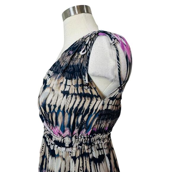 Hale Bob Multicolor Patterned Chiffon Metallic Embroidered Midi Dress XS - Picture 7 of 12